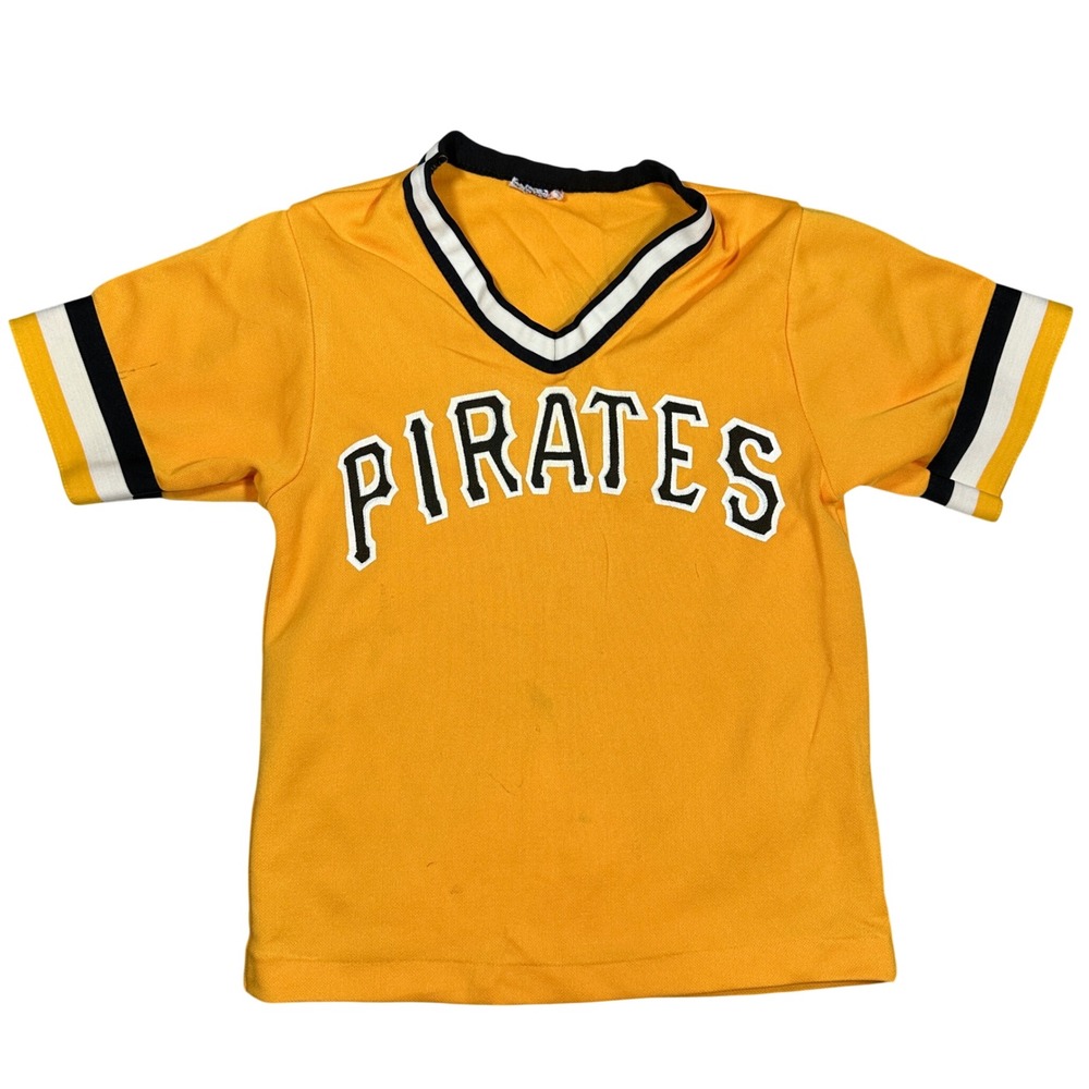 True Vtg Pittsburgh Pirates Youth Jersey Boys XS Gold V-Neck MLB Baseball Shirt